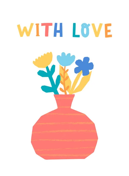 Bonito Mão Lettering Citação Com Amor Decorado Com Flores Abstratas —  Vetores de Stock
