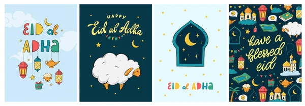 Σύνολο Ισλαμικές Ευχετήριες Κάρτες Αφίσες Εκτυπώσεις Πανό Για Eid Adha — Διανυσματικό Αρχείο