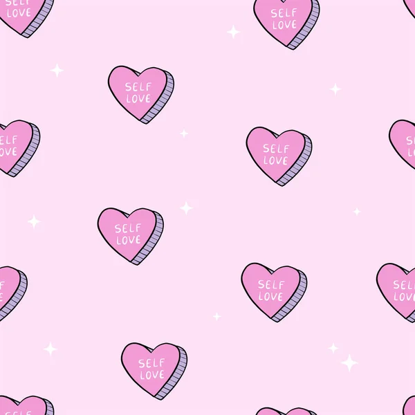Ρετρό Απρόσκοπτη Μοτίβο Doodles Καρδιά Ανοιχτό Ροζ Φόντο Καλό Για — Διανυσματικό Αρχείο