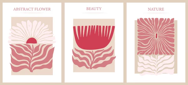 Uppsättning Matisse Inspirerade Abstrakta Blomtryck Affischer Banderoller Kort Retro Blommor — Stock vektor