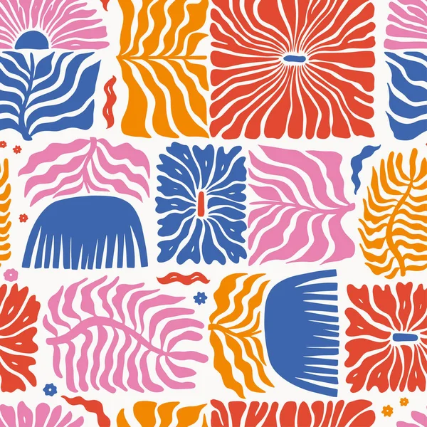 Abstrakte Florale Nahtlose Muster Mit Von Matisse Inspirierten Blüten Und — Stockvektor