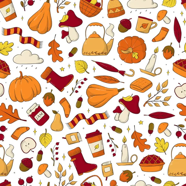 Осень День Благодарения Плавный Узор Набросками Красочных Каракулей Обоев Текстильной — стоковый вектор