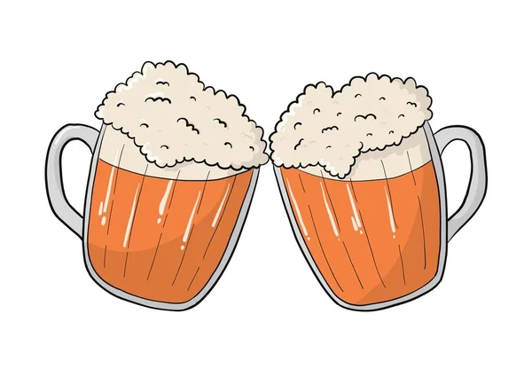 Ilustração Cerveja Copos Cerveja Desenhados Mão Com Bebida Interior Impressão —  Vetores de Stock