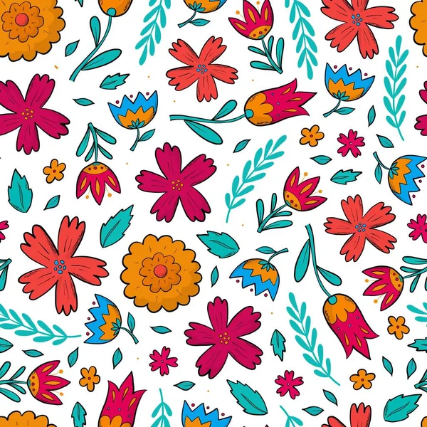 Garabatos Florales Patrón Sin Costuras Elementos Dibujos Animados Flores Sobre — Vector de stock