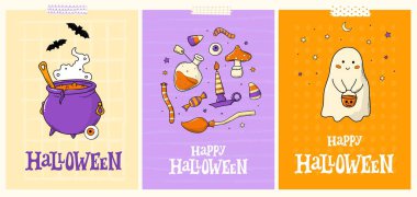 Cadılar Bayramı tebrik kartları, posterler, baskılar, davetiyeler, afişler, vs. harflerle süslenmiş karalamalar. EPS 10