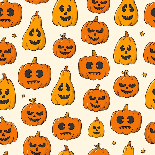 Halloween Sem Costura Padrão Com Doodles Jack Lanternas Abóboras Para —  Vetores de Stock