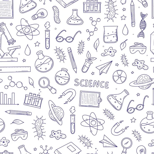 Μονόχρωμη Επιστήμη Αδιάλειπτη Μοτίβο Σκίτσα Doodles Στοιχεία Κινουμένων Σχεδίων Για — Διανυσματικό Αρχείο