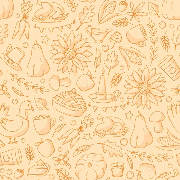 Thanksgiving Monochrome Seamless Pattern Doodles Backgrounds Wallpaper Scrapbooking Stationary Packaging — Stock Vector