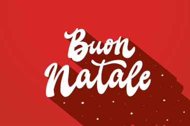 Buon Natale italyan harfleri - çeviri: mutlu Noeller. Posterler, baskılar, kartlar, pankartlar, afişler, davetiyeler, duvar kağıtları vs. için kırmızı arkaplan üzerine yazı. EPS 10