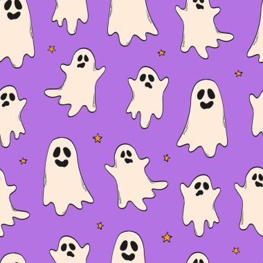 Kusursuz bir cadılar bayramı şablonu ve sahte arka planda hayaletler. Duvar kâğıdı, tekstil baskısı, dijital arka plan, hatıra defteri vs. için iyi. EPS 10