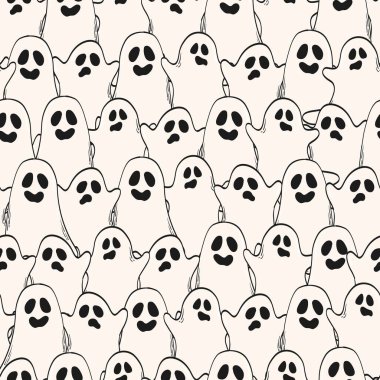 Çizgi film elemanları ile cadılar bayramı kusursuz desen, duvar kağıdı, dijital kağıt, hatıra defteri, durağan, tekstil baskıları, ambalaj, vs. için hayaletler karalaması. EPS 10