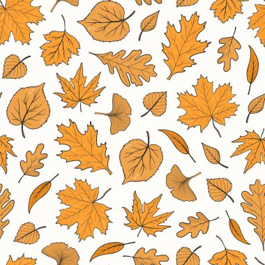 Duvarkağıdı, yapıştırma kitabı, durağan, tekstil baskısı, kartlar, ambalaj kağıdı, dijital duvar kağıdı vb. için sarı yapraklı sonbahar dikişsiz desen. EPS 10