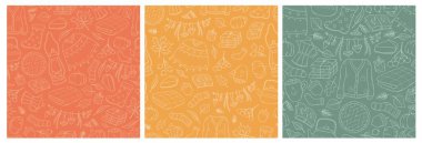 Sonbahar ve Şükran Günü 'nde duvar kâğıdı, hatıra defteri, ambalaj kağıdı, tekstil baskısı, arka plan gibi karalamalar içeren kusursuz desenler koleksiyonu. EPS 10