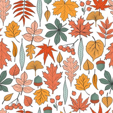 Sonbahar duvar kâğıdı, arka plan, tekstil baskısı, kapak, düşmekte olan yaprak karalamaları. EPS 10