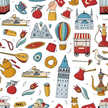 Türkiye tekstil baskıları, duvar kağıtları, ambalaj kağıtları, ambalajlar, arka planlar, kırtasiyeler için kusursuz desenler çiziyor. EPS 10