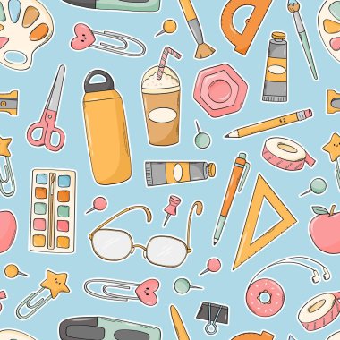 Kırtasiye malzemesi, duvar kağıdı, arka plan, baskılar, kupür defteri, kapaklar, ambalaj kağıdı vs. için mavi zemine kusursuz desenler çiziyor. EPS 10