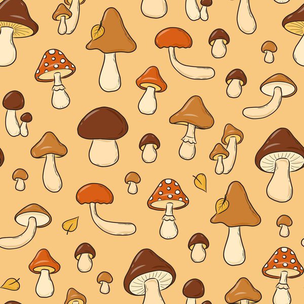 Mushrooms doodles seamless pattern for wallpapers, scrapbooking, stationery, textile prints, wrapping paper, backgrounds, etc. EPS 10