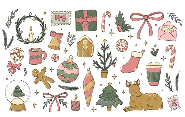 Noel karalamaları koleksiyonu, parmak izleri, kartlar, çıkartmalar, posterler, sosyal medya, planlamacılar, logolar vs. için beyaz arka planda izole edildi. EPS 10