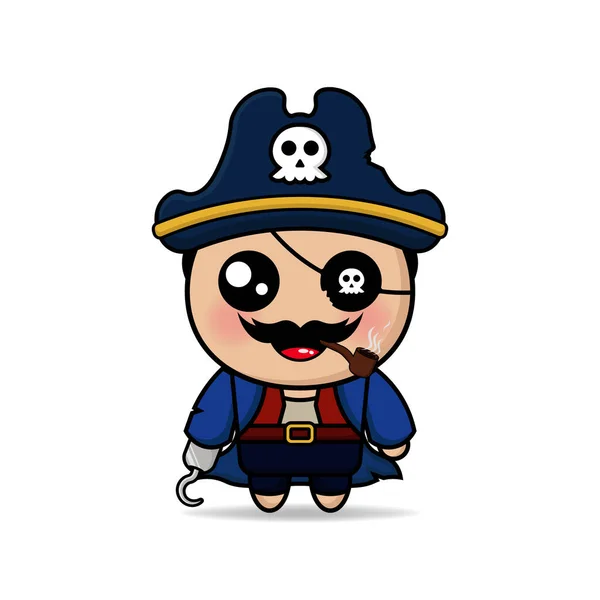 cute pirate smoking cigarette pipe design mascot kawaii