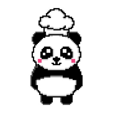 Pixel art cute panda wearing a chef hat design mascot kawaii