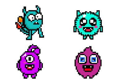 Set vector pixel art monster illustration