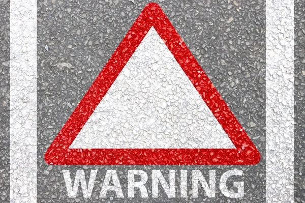 Warning Red Triangle painted on road as safety symbol for Highway