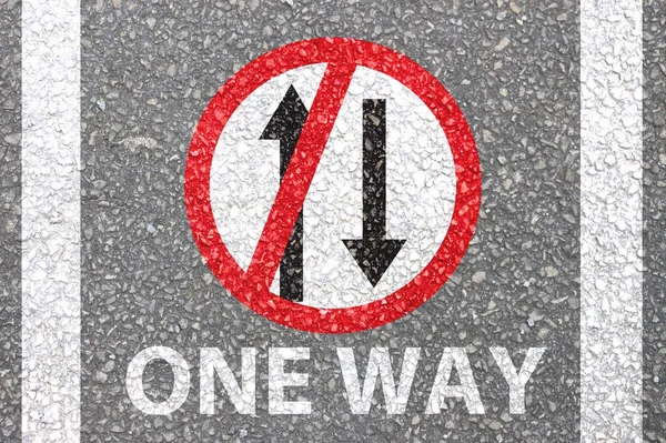 One way arrow sign , signed direction movement only, traffic control by painting vehicle direction on one way .