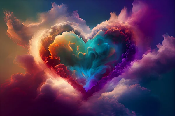 rainbow cloud heart shape in valentine greeting , illustrator