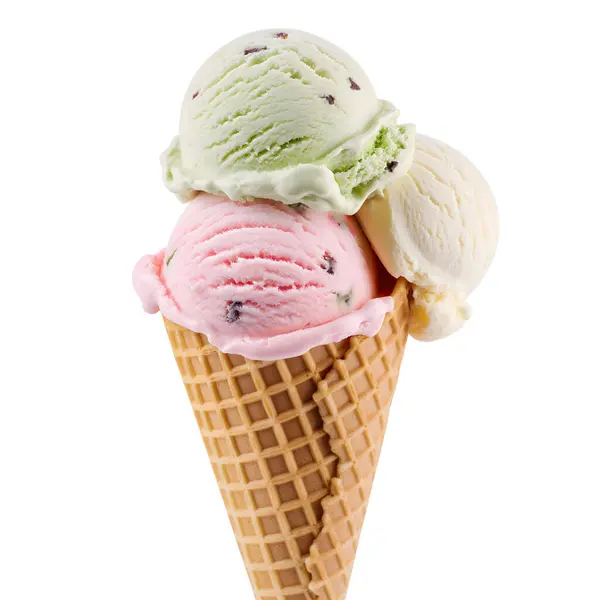 Delicious Trio Ice Cream Flavors Waffle Cone Stock Snímky