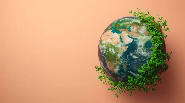 Promoting Eco-Friendly Living with a Globe Surrounded by Greenery on Peach Background