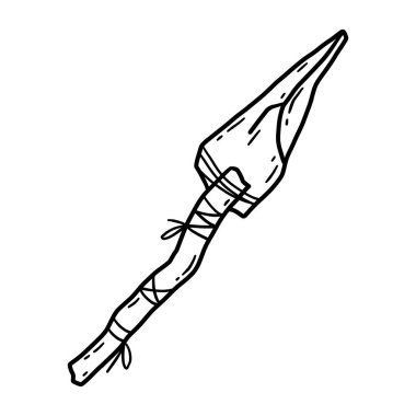 İlkel bir taş uçlu mızrağın vektör doğrusal el çizimi simgesi.