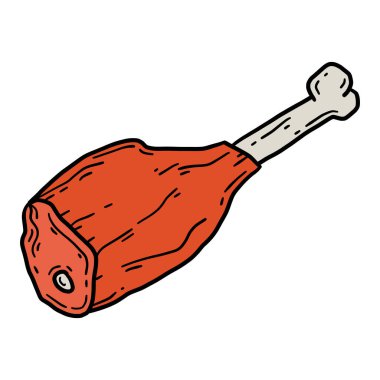 Çizgi biçiminde kemikli büyük bir et bacağının vektör doğrusal el çizimi simgesi.