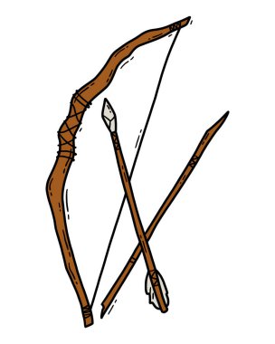 Yay, ok ve mızrak gibi ilkel silahların vektör doğrusal el çizimi simgesi.