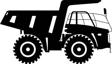 Düz Biçimli Çöp Kamyonu Simgesi Silueti.