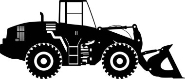 Tekerlek Yükleyici Simgesinin Düz Biçimli Silueti.