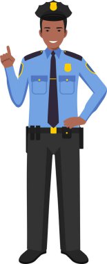 Geleneksel Üniforma Karakteri Simgesi Düz Biçimli Afro-Amerikan Polis Memuru.