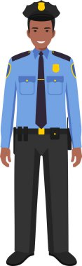 Geleneksel Üniforma Karakteri Simgesi Düz Biçimli Afro-Amerikan Polis Memuru.