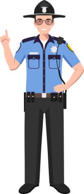 Geleneksel Üniforma Karakteri Simgesi Düz Biçimli Amerikan Polis Memuru Şerif Yardımcısı.