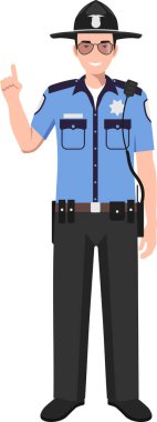 Geleneksel Üniforma Karakteri Simgesi Düz Biçimli Amerikan Polis Memuru Şerif Yardımcısı.