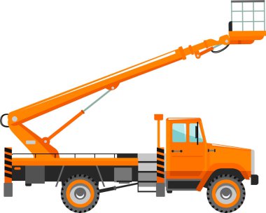 Havacılık Çalışma Platformu Kova Kamyonu Simgesi Düz Biçimli.