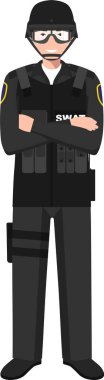 Geleneksel Üniforma Karakteri Simgesi Düz Biçimli Özel Tim Polis Memuru.