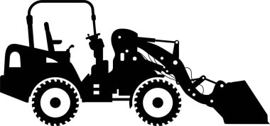 Kova ve Tekerlek Simgesi Düz Biçimli Küçük Patinaj Direksiyon Yükleyicisinin Silueti.