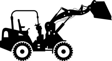 Kova ve Tekerlek Simgesi Düz Biçimli Küçük Patinaj Direksiyon Yükleyicisinin Silueti.