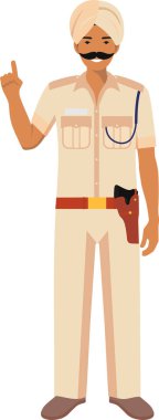 Turban ve Geleneksel Üniforma Karakteri Simgesi Düz Tarzlı Hintli Polis Memuru.