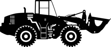 Tekerlek Yükleyici Simgesinin Düz Biçimli Silueti.