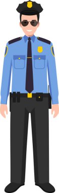 Geleneksel Üniformalı Karakter Simgesi Düz Biçimli Amerikan Polis Memuru.
