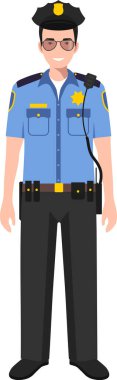 Geleneksel Üniformalı Karakter Simgesi Düz Biçimli Amerikan Polis Memuru.