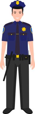 Geleneksel Üniformalı Karakter Simgesi Düz Biçimli Amerikan Polis Memuru.