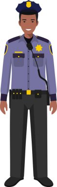 Geleneksel Üniforma Karakteri Simgesi Düz Biçimli Afro-Amerikan Polis Memuru.