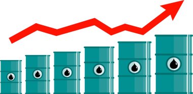 Petrol Metal Fıçısı Yağ Damlaları İşareti ve Eğim Çizgisi Düz Şekliyle Yükselen Grafik.